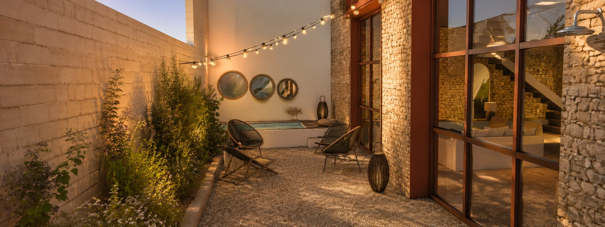 Patio del Granero Central al atardecer